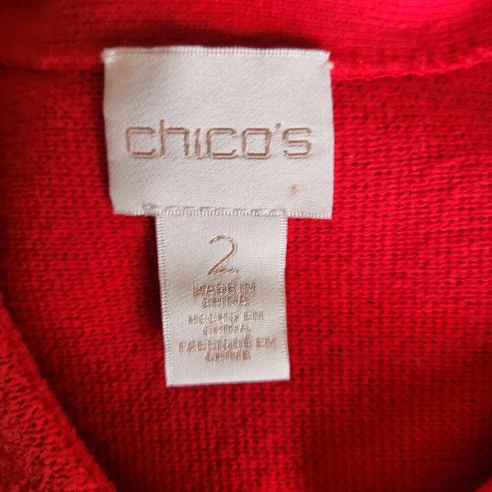 Chico's Size 2/12-L Red Long Sleeve 3/4 Clasp Front Cardigan Sweater Jacket City